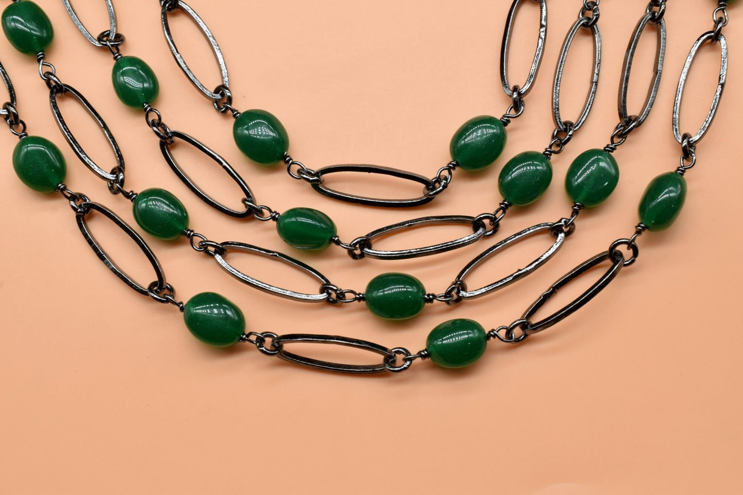Green Onyx Bezel Connector Chain, Green Onyx Station Connector Chain, Bezel Connector Chain,Onyx Smooth Connector Finding Chain,Onyx Jewelry