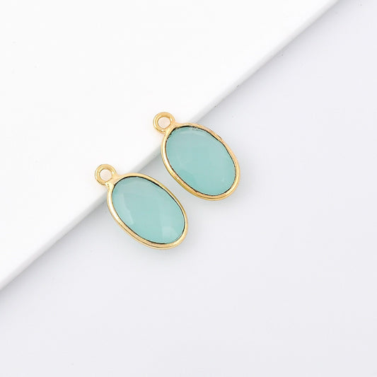 Aqua chalcedony 8x12mm Oval Bezel pendant,Chalcedony Gold Plated bezel,Aqua chalcedony Bezel,Gold Vermeil Bezel,jewelry Gold-Filled bezel