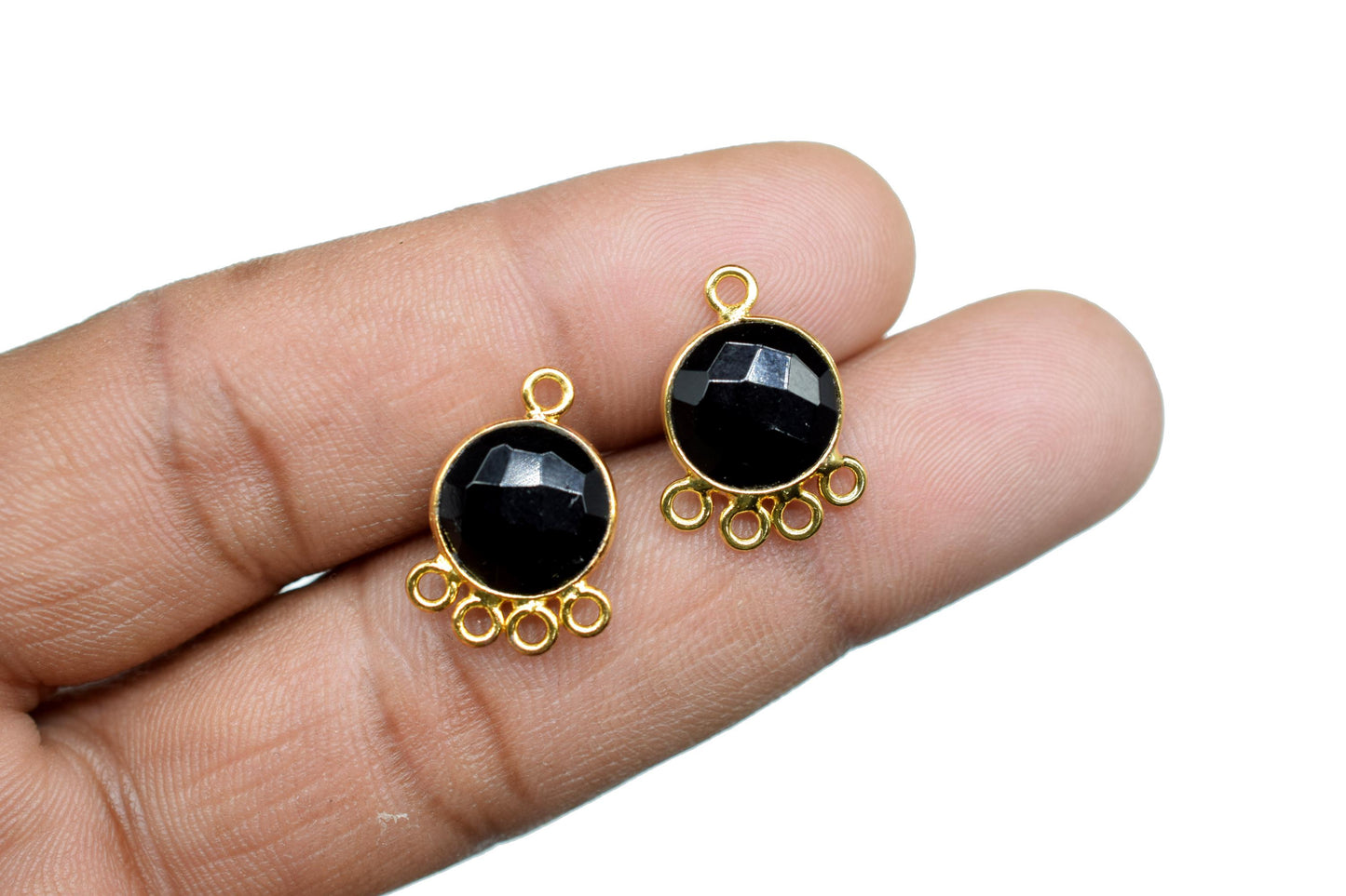 Black Onyx 10mm Round Bezel Charm/Gemstone Brass Component/Single Bail Pendant charms/Round Handmade Jewellery Connector/B'day Gift