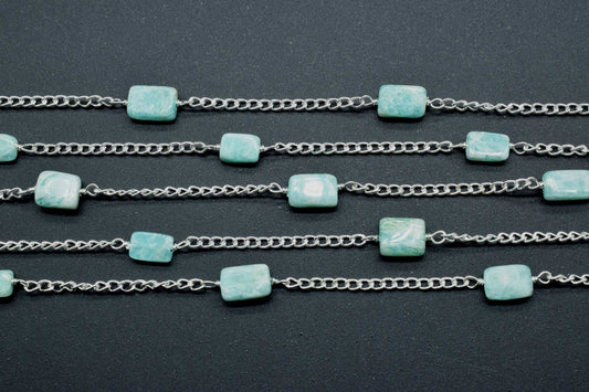 Amazonite slice Beaded Chain,Beaded Rosary Chain,Wrapped Brass Wire,Necklace,Bracelet,Handmade Jewelry, Finding Necklace,rough stone rosary