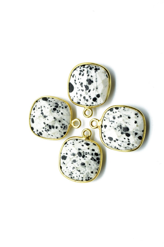 Dendrite Opal 14mm Cushion Single loop connectors,Dendrite Opal Bezel Findings Cushion Charm,Dendrite Opal Cushion Shape gold Plated charms