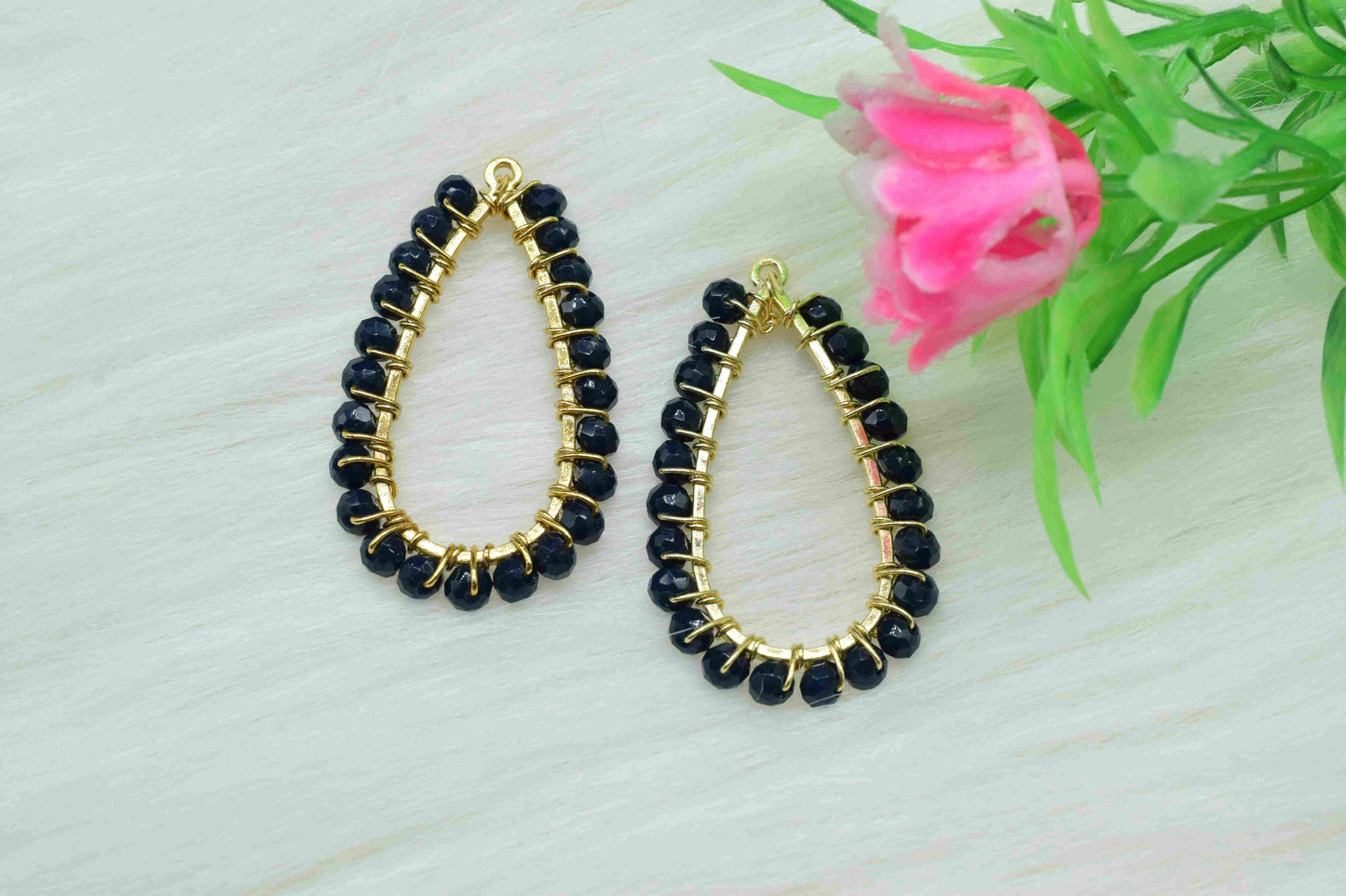 Black Onyx Wire Wrapped Earring,Gemstone Component,Handmade Earring,Dangle Earring Component,Findings Earring Component,Black Onyx Jewelry,