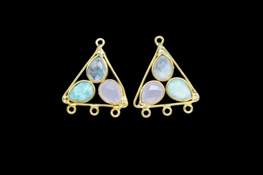 Multi Gemstone Teardrop Faceted Bezel Connector,Handcrafted Gemstone Connector,Multi Gemstone Pendant,Amazonite Pendant,Jewelry Component,