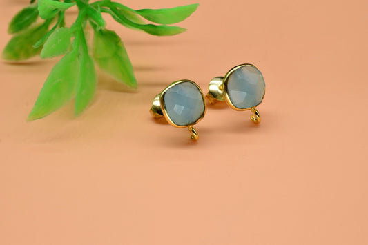 Aqua Chalcedony 8mm Earring Connector,Jewelry,Cushion Earring Connector,Jewelry Making Components,Chrysoprase Ear Stud,Jewelry Supplies,