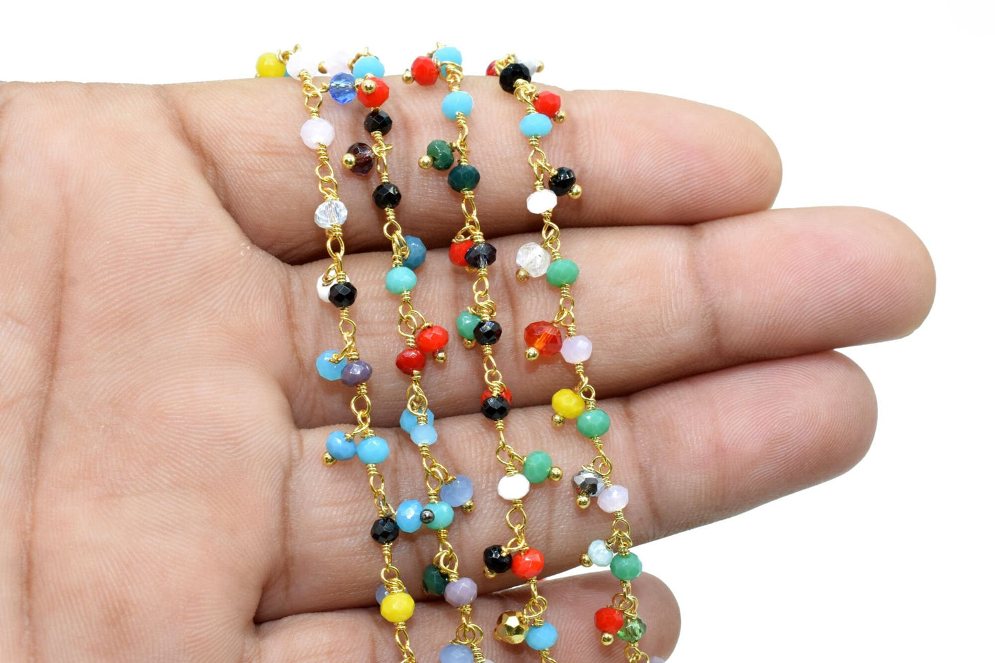 Multi Stones Cluster Rosary Chain,beaded Flower Chain Beads 3mm Rondelle faceted,Cluster Rosary Chains,Dangling Flower Chain,Rosary Chain