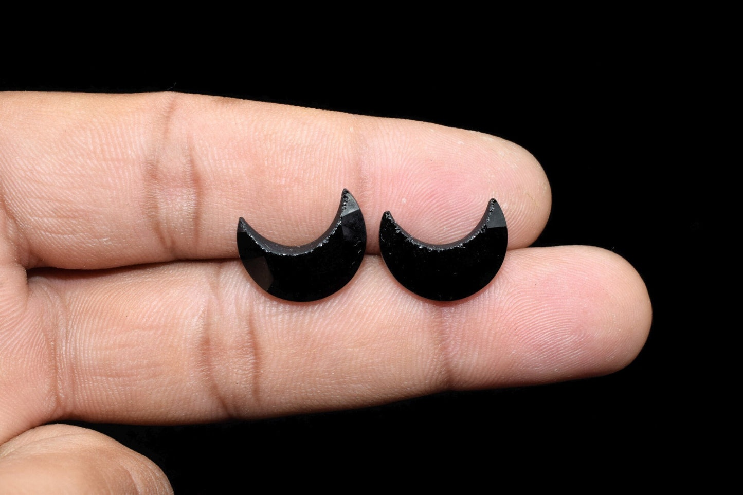 Natural Black Onyx Gemstone, Crescent Moon, 15mm Moon Shape Beads, Faceted Moon Shape Gemstone, One Side Cut Moon, Crescent Moon For Earring