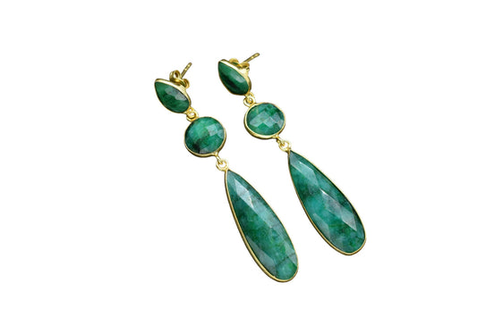 Natural Emerald Dangle Earring/Bridal Earring/Gold Plated Earring/Bridal Jewelry/Statement Earrings For Bridal/Emerald Jewelry/Gift