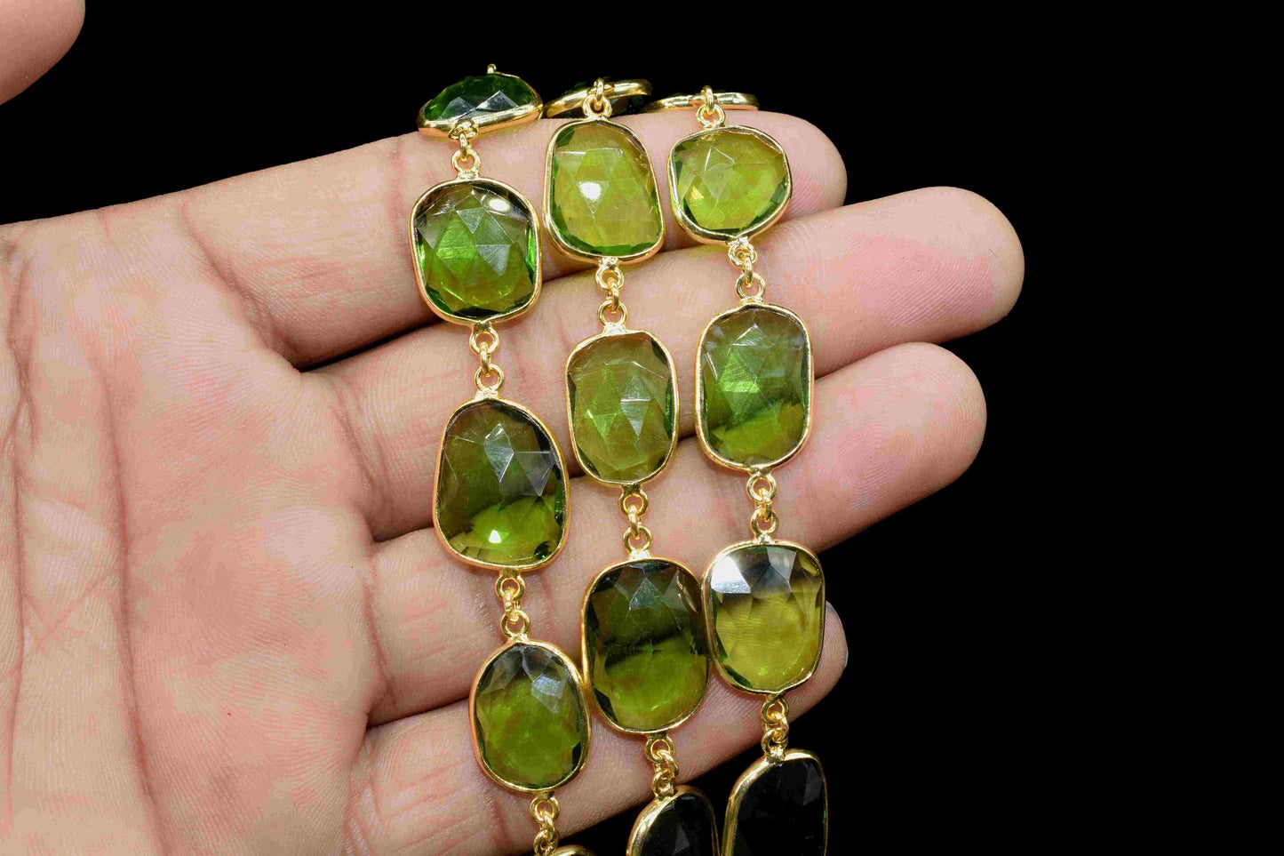 Peridot Gold Plating Bezel Link Chain,Gold Plated Gemstone Chain,Peridot Jewellery,Jewelry Making Chain,Peridot Handmade Bezels Chain,Gift