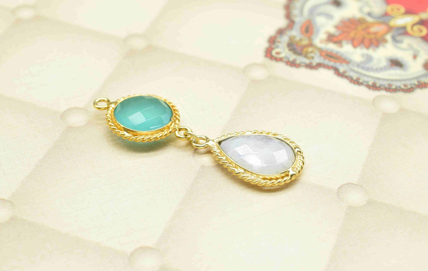 Moonstone Pendant Charms , Aqua Chalcedony Dangle Earring Component , Multi Gemstone Dangle Earring , Component Jewelry , B'day Gift