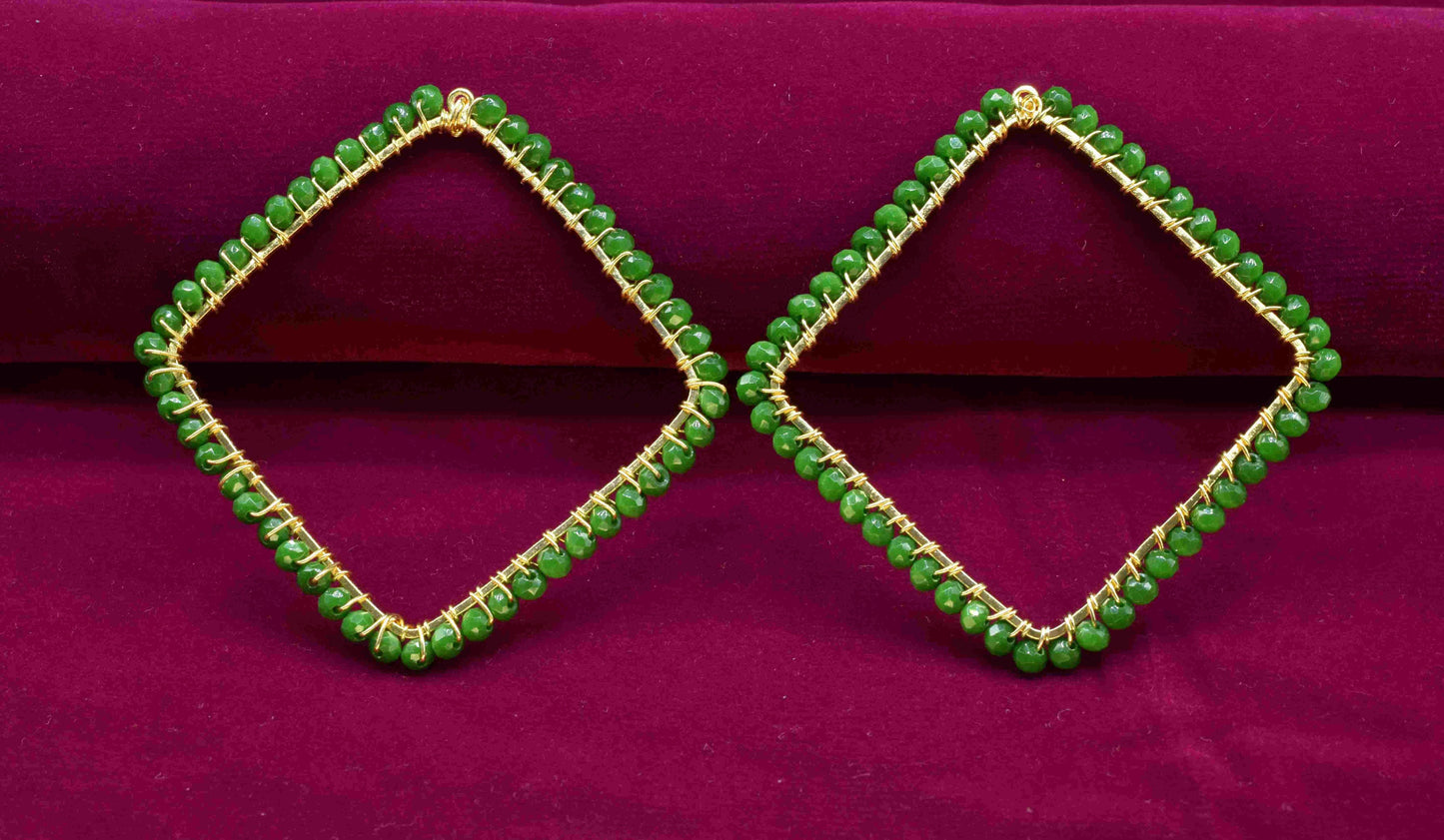 Emerald Quartz Beaded Earring Connector,Gemstone Wire Wrapped Components,Dangle Earring Component,Finding Necklace,Pendant Jewelry Connector