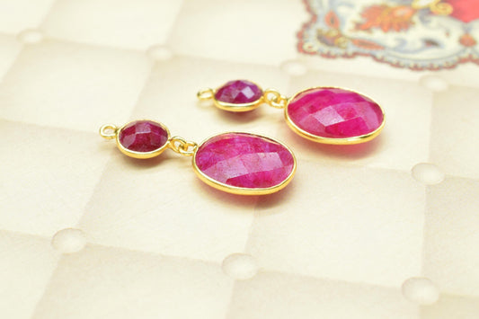 Natural Ruby Dangle Component Earring,Handmade Connector,Ruby Pendant Charms,Gemstone Jewelry,Station Bezel Link,Ruby pendant Connector,Gift