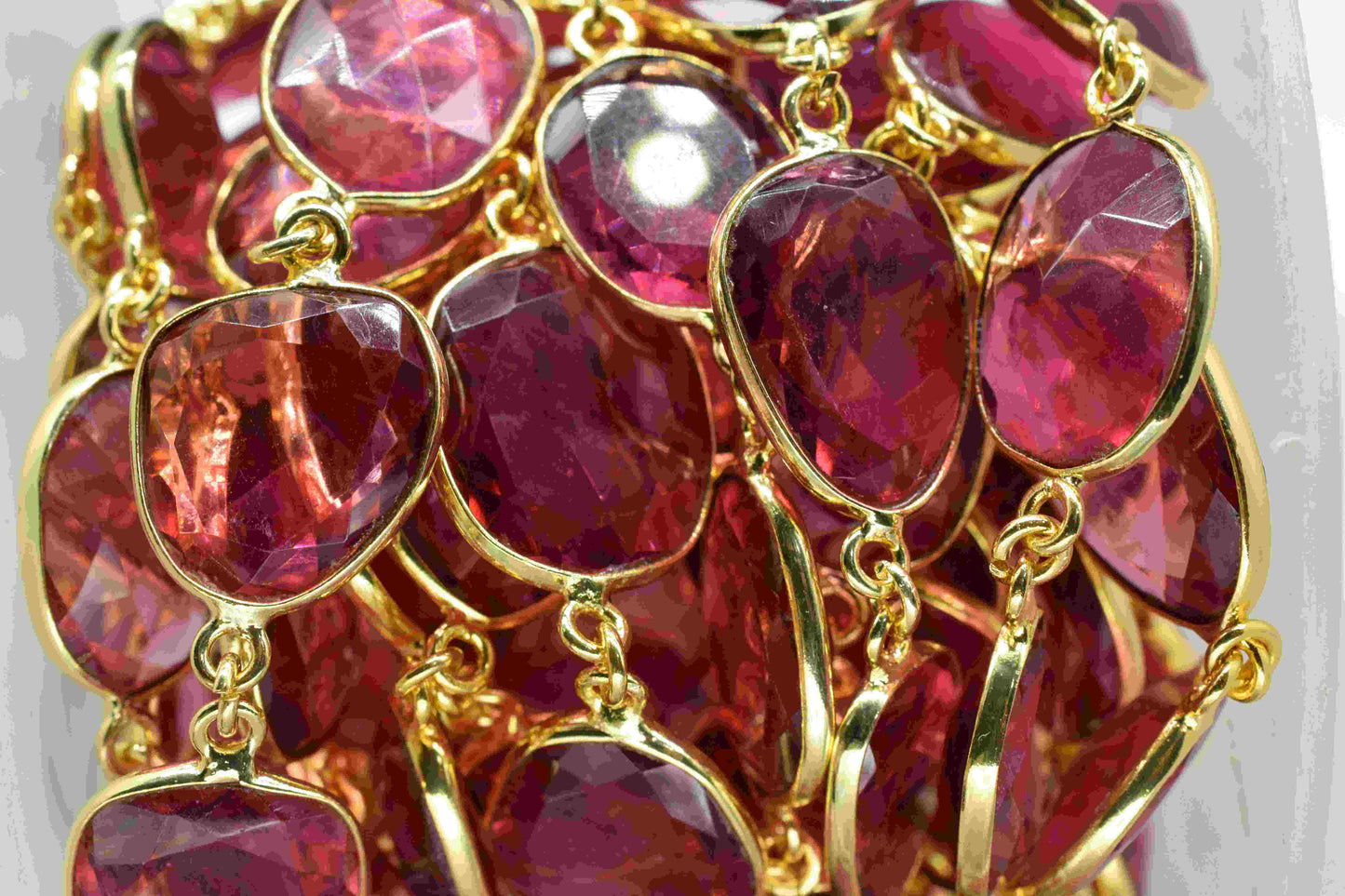 Pink Tourmaline Bezels Link Chain,Tourmaline Irregular Shape Bezels Chain,Gold Plated Gemstone Bracelet Bezels Chain,Tourmaline Quartz Chain