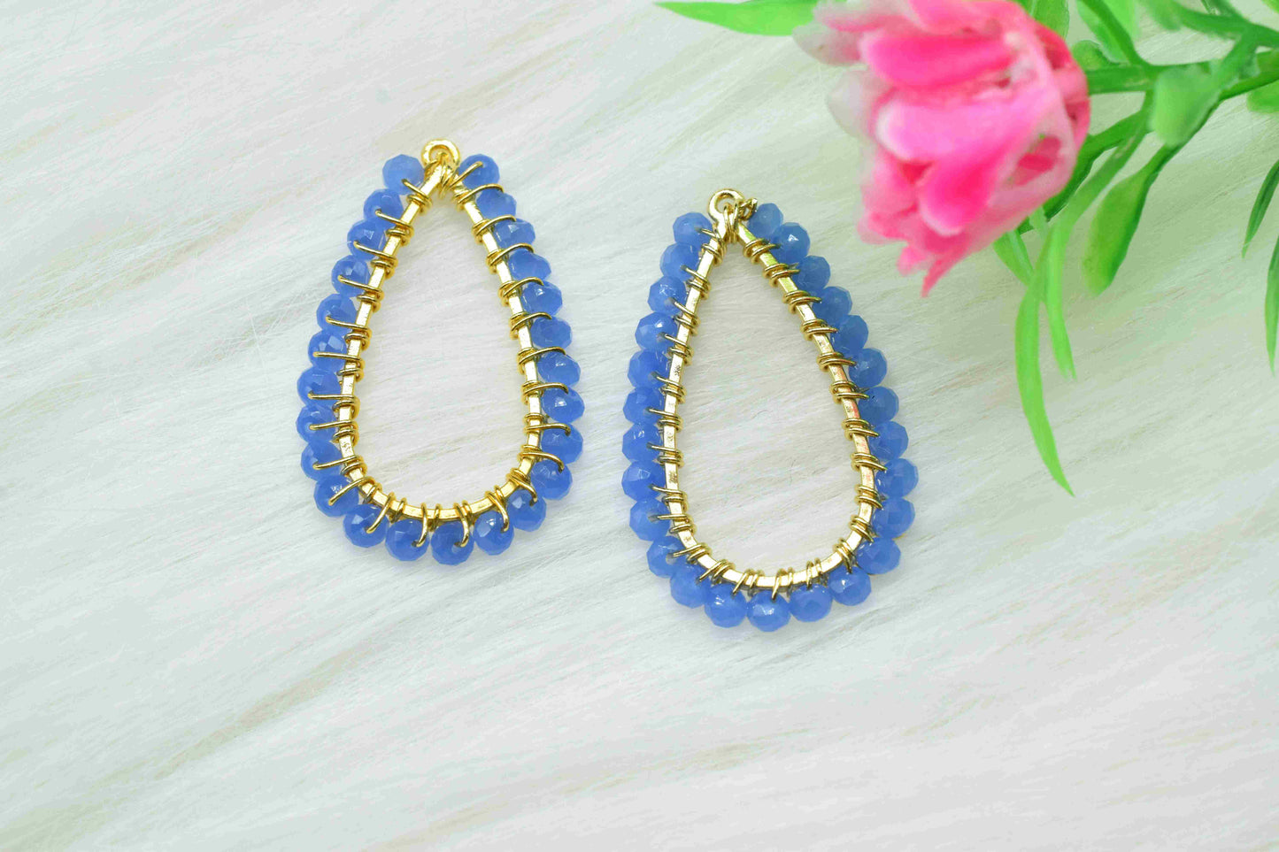 Blue Quartz Beaded Earring,Gemstone Components,Handmade Earring,Dangle Earring Component,Findings Earring Components- Connector Jewelry,Gift
