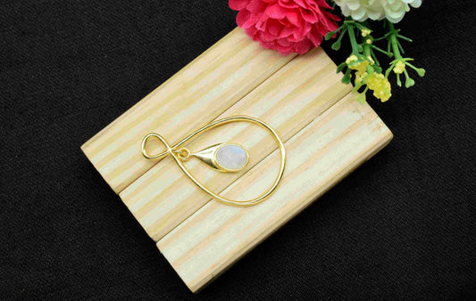 Moonstone Component , Single Bail Charm , Moonstone Connector Pendant , Gold Plated Connectors , Earring Component , B'day Gift