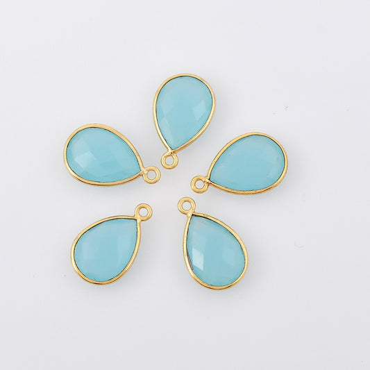 Peru Chalcedony 9x13mm Bezel charm,Peru Chalcedony Teardrop Gold Plated bezel,Gold Vermeil Bezel,jewelry making charm,Gold-Filled bezel