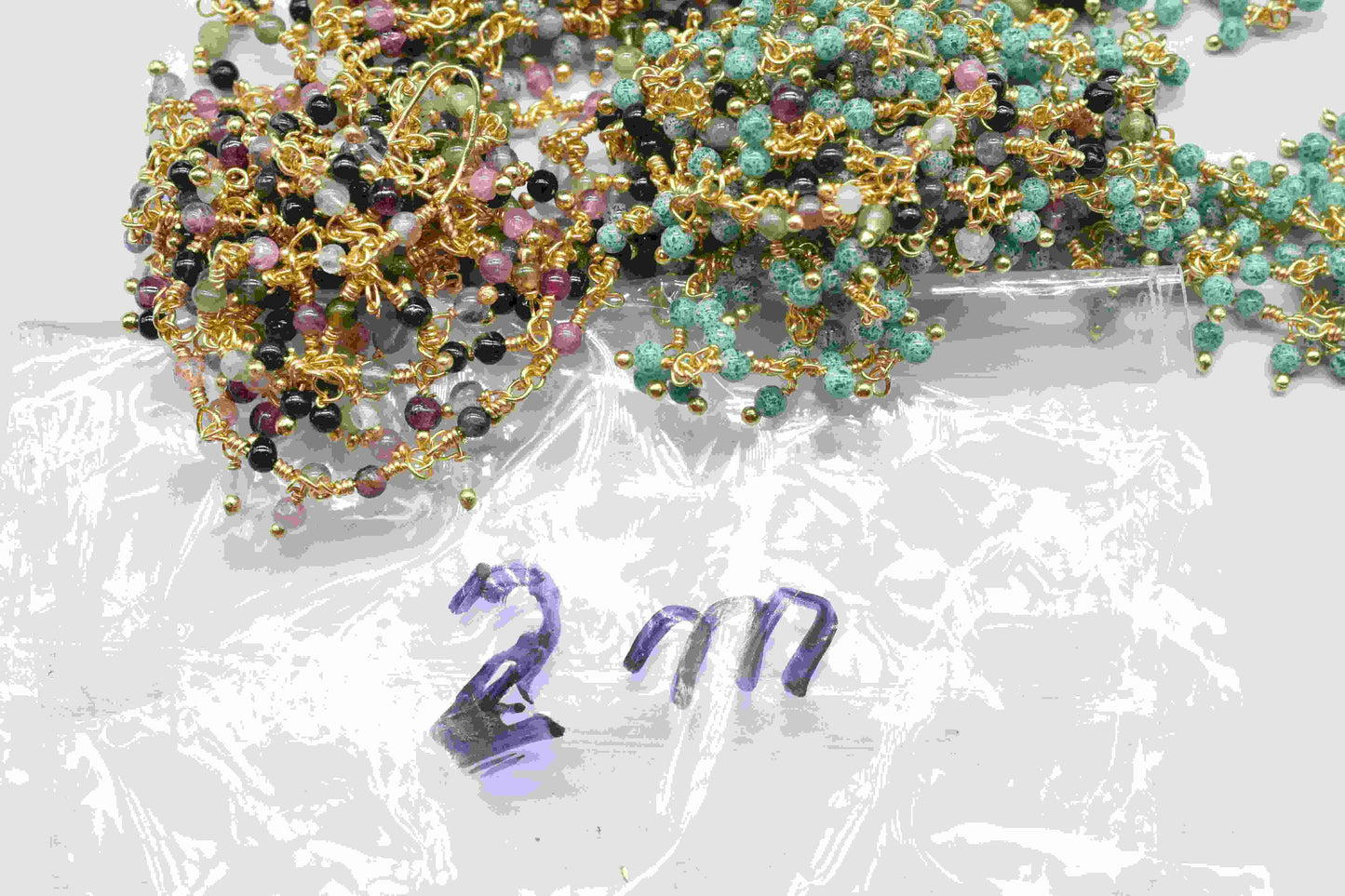 Multi Tourmaline 2mm round shape Cluster Rosary chain,Handmade Cluster Rosary,2mm Gold Plated Rosary Chain,Brass gold plated cluster chain