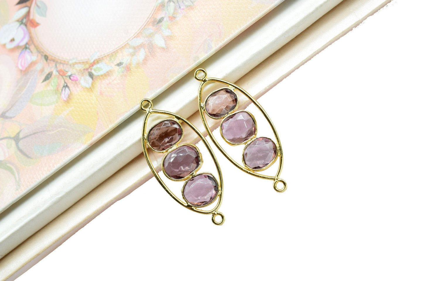 Pink Amethyst Finding Necklace Connector,Amethyst Quartz Component Jewelry,Amethyst Quartz DangleEarring,Pink Amethyst Double bail Connector