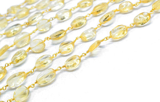 Citrine Oval Smooth Beads Chain,Handmade Jewelry,Citrine Beads Rosary Chain,Oval Shape Wire Wrapped Rosary Chain,Gemstone Rosary Chain,Gift