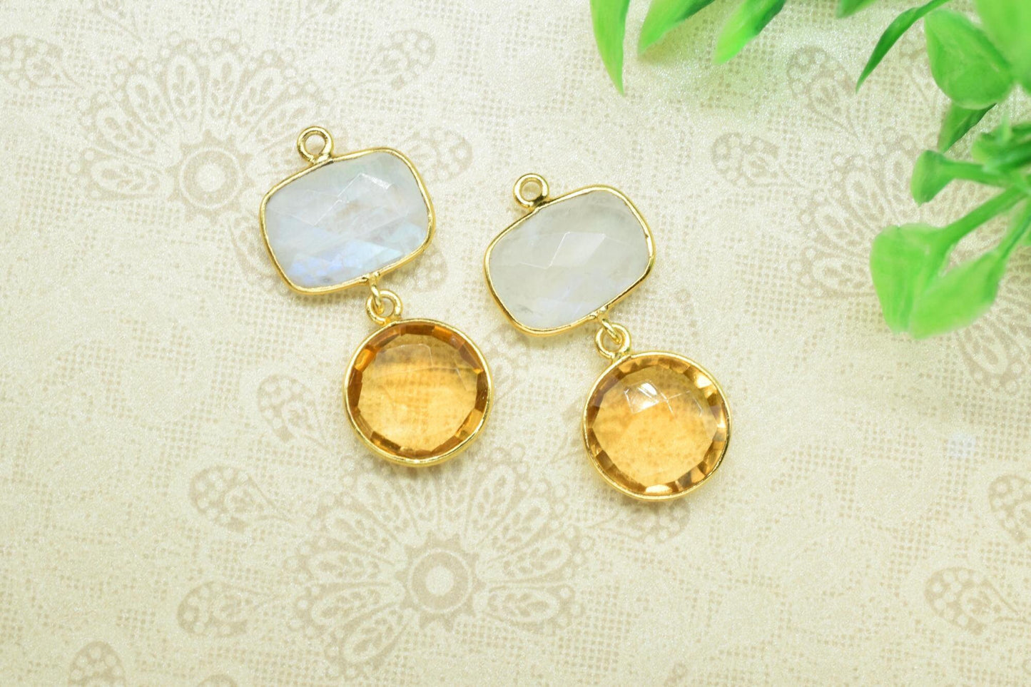 Citrine Dangle Component Earring,Rainbow pendant Connector,Handmade Craft Jewelry,Multi Stone Jewelry,Gemstone Bezel Link,Connector Gift