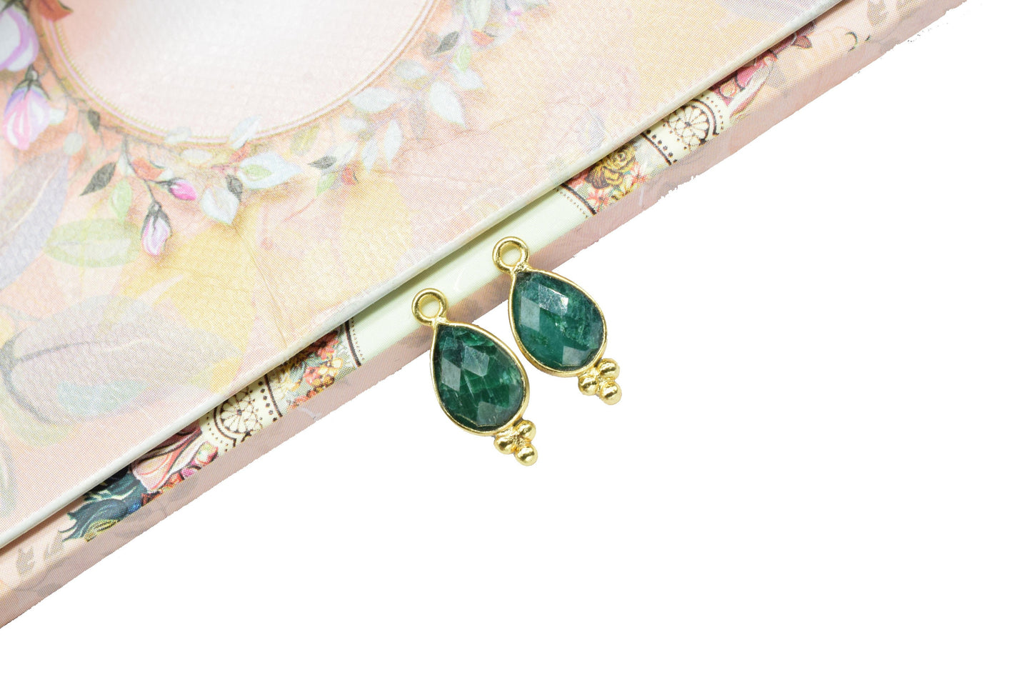 Emerald Gemstone 7x10mm Pear Shape Single Bail Connectors Jewelry,Emerald Gold Plated Charms Connectors,Emerald faceted Connector Jewelry,