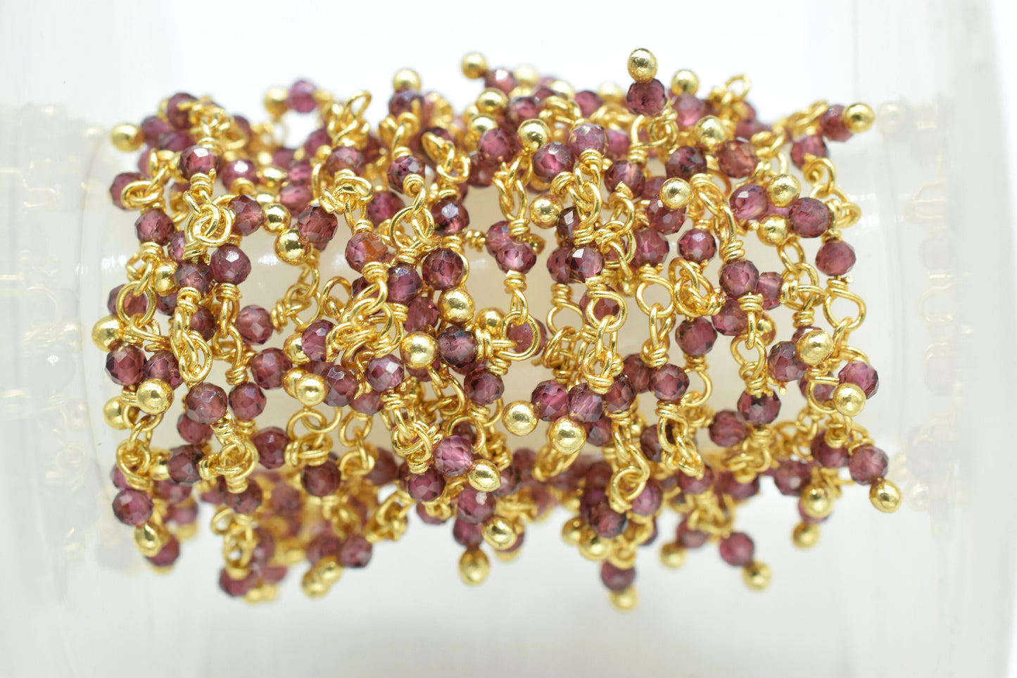 Garnet 2mm Cluster Rosary Chain,Gemstone Chain,Garnet Dangling Faceted Chain,Wire Wrapped Necklace Chain,Handmade Station Link Jewelry Gift