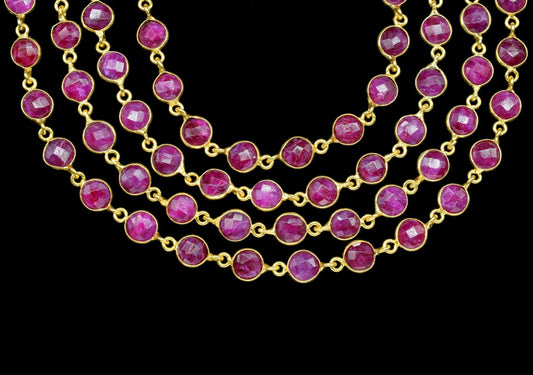 Natural Ruby Faceted Bezel Connector,Finding Round Bezel Chain,handmade Jewelry Chain,Station Link Chain,Ruby Round Beads Chain necklace