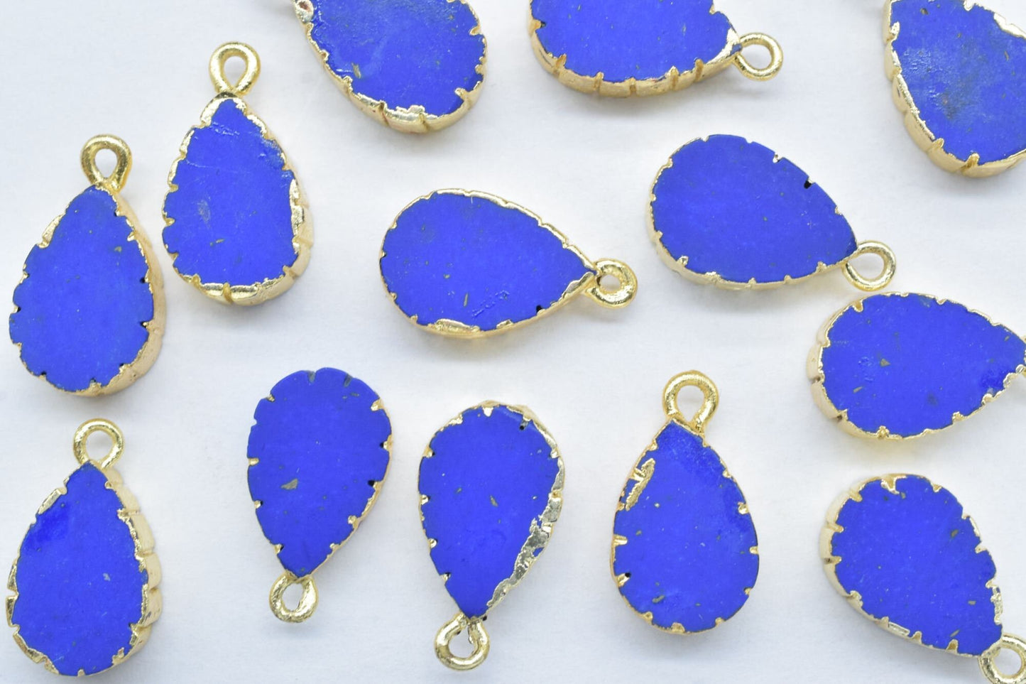 Lapis Lazuli Teardrop Pendant Charm,Handmade Cabechon Pendant,Necklace Connector,Charms Jewelry,Gemstone Electroplated,Single Bail Connector