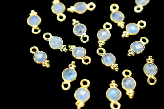 Moonstone Charms Connector/Handmade Jewelry/Gold Plated Connector/Tiny Pendant/Moonstone Pendant/Round Shape Connector/Gemstone Charms