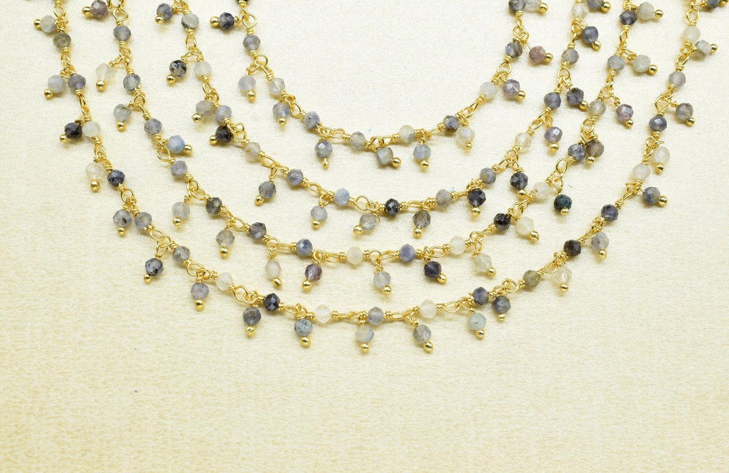 Iolite 2mm Round Cluster Rosary Chain,Gemstone Chain,Wire Wrap Dangling Faceted Chain,Iolite Bead Rosary Chains,Handmade bracelet Jewelry,