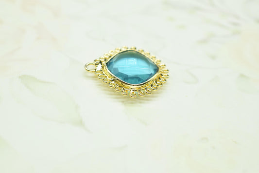 Sky Topaz 14mm Cushion Bezel Charms,Gemstone Single Bail,Component charm,Handmade Jewellery Connectors,Boho Pendant Charm,Bday Gift