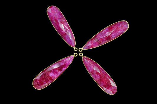 Ruby 10x36mm long pear Shape bezel,Gold Plated bezel,Ruby Bezel Connector- Gemstone Connector, Ruby Connector Bead,Gemstone charms Connector