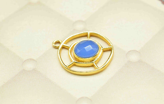 Blue Chalcedony Gemstone Component , Single Bail Charm , Blue Chalcedony Connector Pendant , Gold Plated Connectors , Earring Component