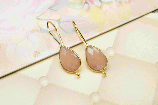 Peach Moonstone 9x13mm Teardrop Earring,Gemstone Component,Handmade Earring Connector,Peach Moonstone Teardrop Shape Component Jewelry, Gift