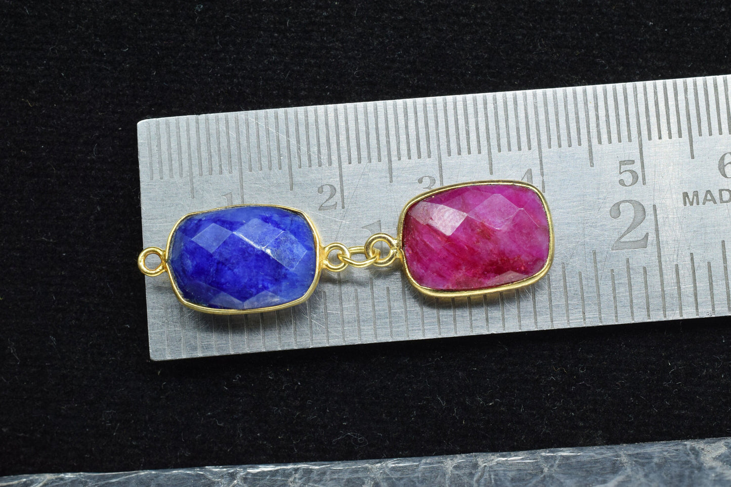 Blue Sapphire Component pendants,Multi Stone Dangle Earrings,Dangle pendant Charms,Red Gemstone Connectors,Square Shape Pendant Jewelry Gift