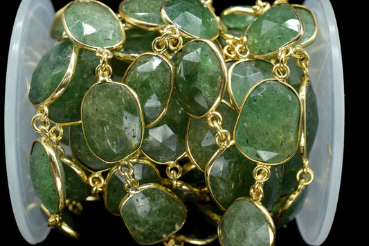 Green Strawberry Faceted Bezel Connectors, Green Quartz Bezel Chain, Free Size Gemstone Connector Jewelry, Green Quartz Bezel Jewelry Making