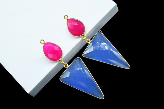 Blue Chalcedony Dangle pendant Charms,Necklace Connector,Handmade jewelry,Component pendant,Station Bezel Link,Multi Gemstone Dangle Earring