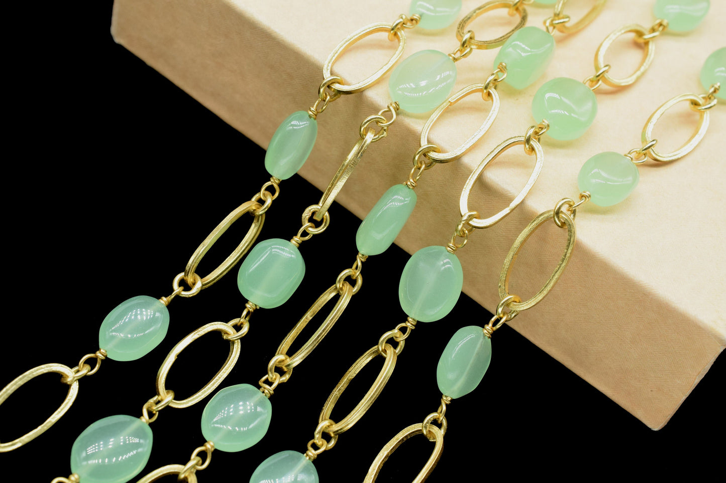 Natural Prehnite Gold plated Gemstone Link Chain,Prehnite Gemstone Connector Chain,Linked Connector Chain,Wire Wrapped Bezel Beads Chain
