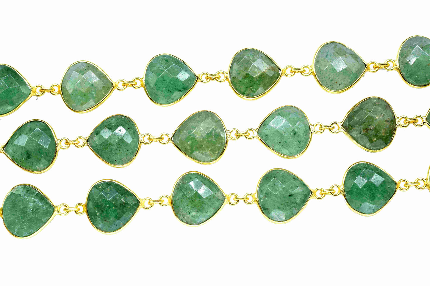 Green Strawberry Quartz Heart Shape Bezels Chain, 12mm Green Strawberry Quartz Faceted Bezel Chain, Gemstone Jewelry, Green Strawberry Bezel