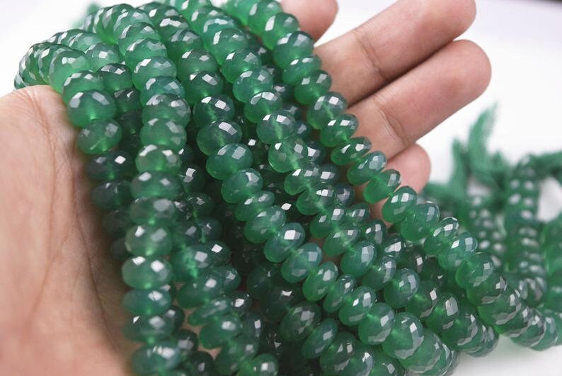 Natural Green Onyx Faceted Rondelle 6mm Beads,Best Quality Green Onyx Faceted Rondelle Beads 8 Inches String,are Beads Faceted Gemstone Bead