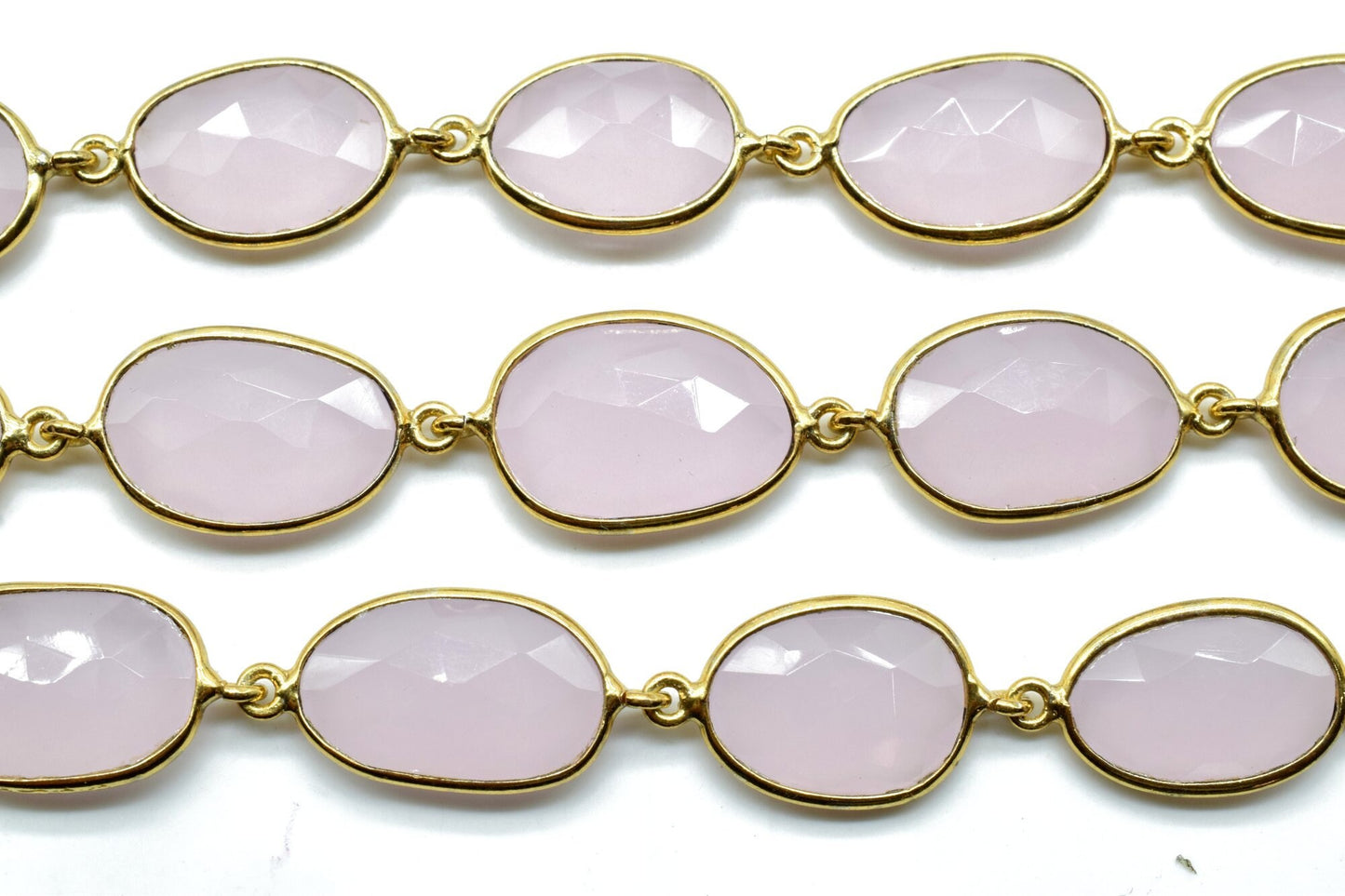 Rose Quartz Gold Plated Bezel Connector Chain,Rose quartz connector chain,Rose quartz Free shape bezel connector chain,Bezel Station Chain
