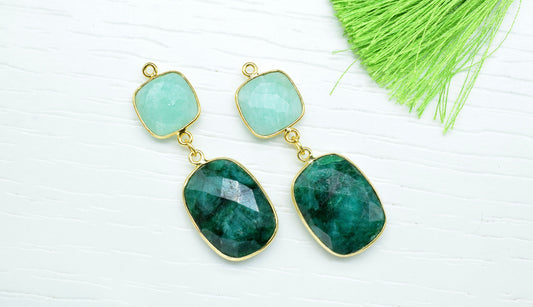 Emerald Component pendant,Multi Stone Dangle Earring,Square Shape Pendant Jewellry,Amazonite Dangle pendant Charm,Gemstone Bezel Connector