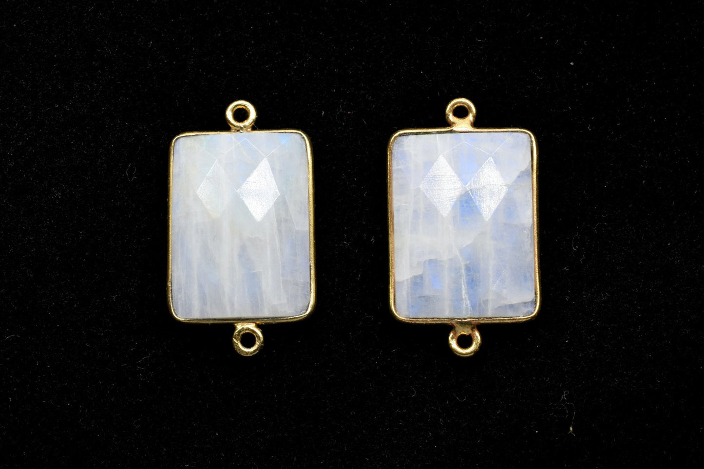 Moonstone 15x20mm Rectangle shape double bail charm,Moonstone Stone Pendant Charm,White Rainbow Double Bail Connectors,Cushion Shape charms