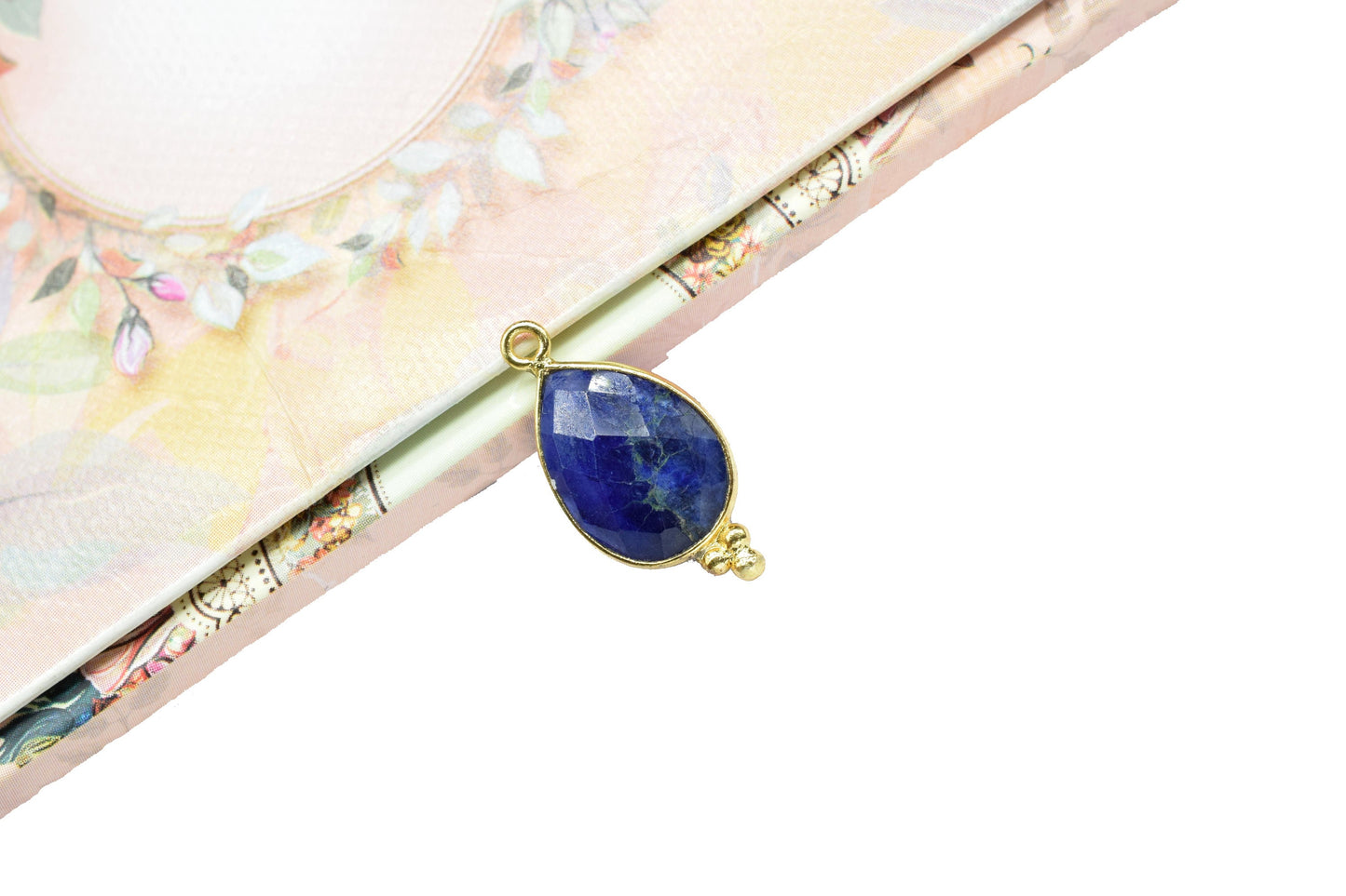 Blue Sapphire Faceted Charm,Sapphire Single Bail Connector,Blue Sapphire Pendant,Sapphire 10x14mm Pear Shape Gold Plated Charms Pendant,Gift