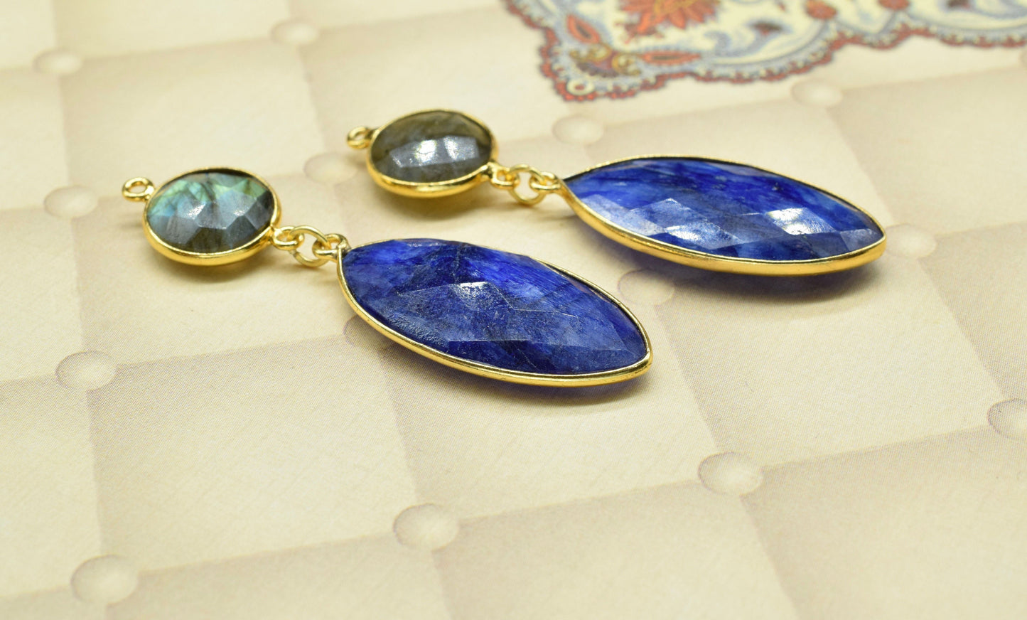 Blue Sapphire Component pendant,Multi Gemstone Dangle Earring,Necklace Connector,Handmade jewelry,Dangle pendant Charm,Labradorite Connector