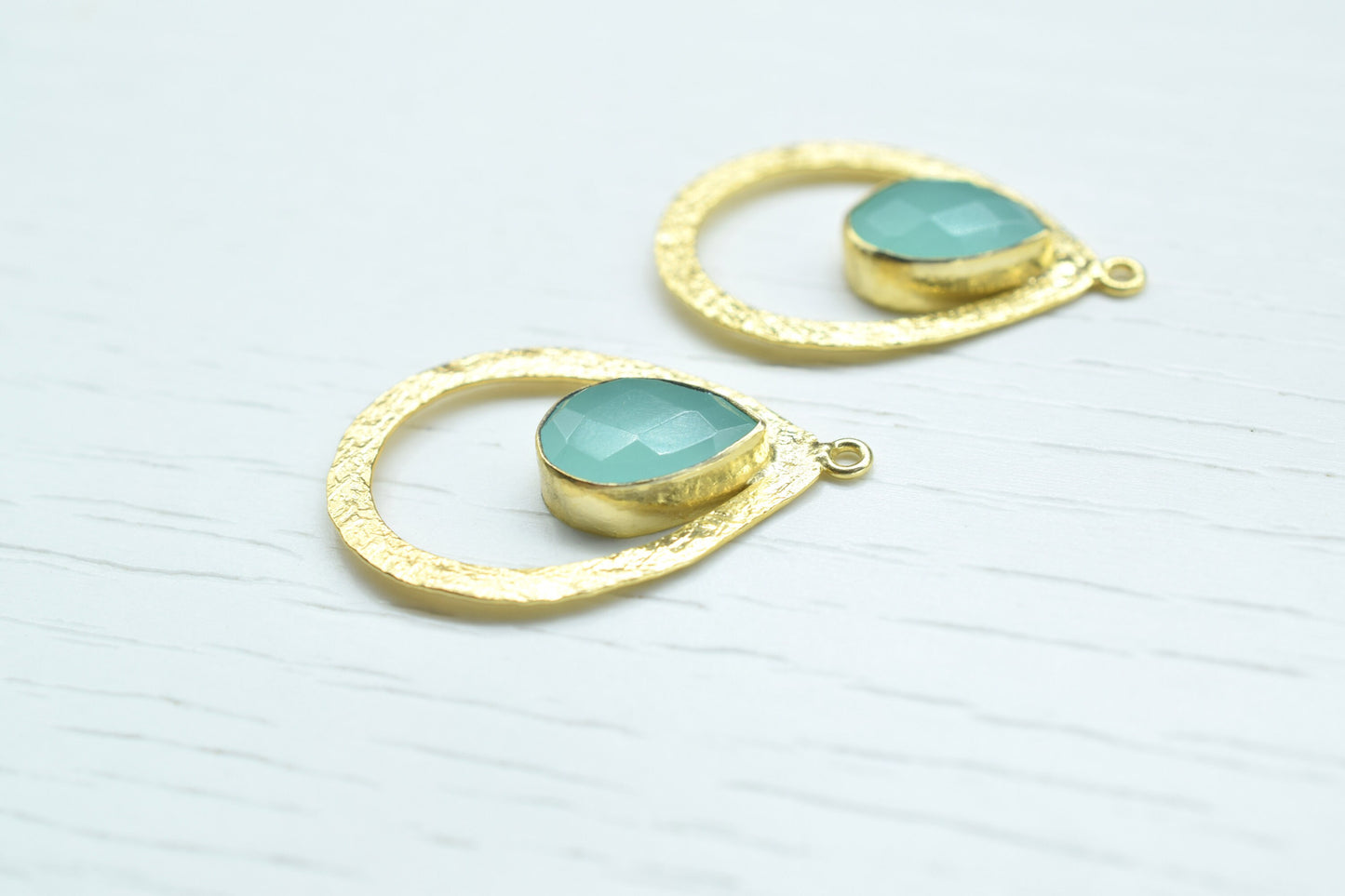 Aqua Chalcedony Gemstone Pendant/Pear Shape Pendant/Bezel Pendant/Jewelry making Stone/Gold Plated Jewelry/Connector Jewelry/Handmade/Gift