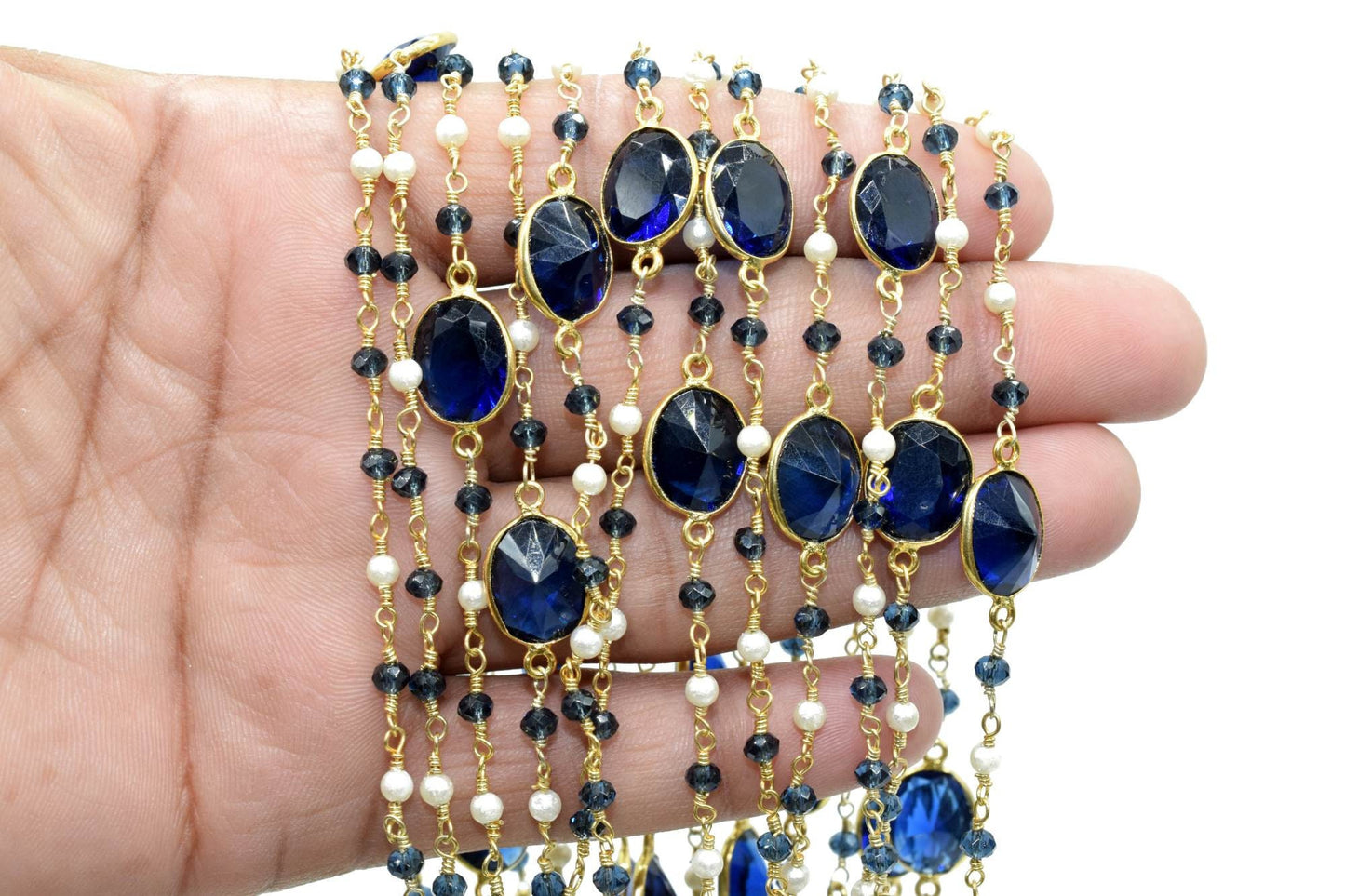 3mm Apatite Rosary,London Blue Topaz Bezel Link Chain,Pearl Beaded Rosary,Dual Gemstone Rosary Chain,Gold Plated Bezel Chain,Beaded Chain