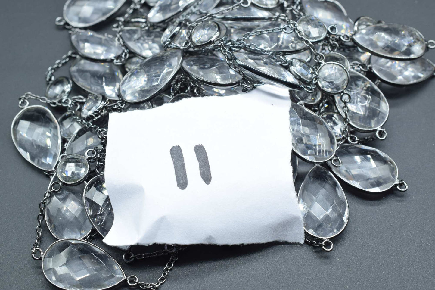 Crystal Bezel link Chain I Handmade Bezel Link Chain,Clear Quartz black rhodium Bezel Chain IBrass Chain,Gemstone Connector Chain Per Foot