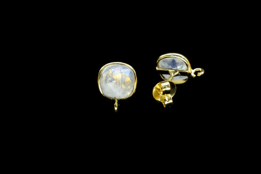 Moonstone 8mm Cushion Earring Connector,Jewelry Craft Supplies,Moonstone connectors post stud,Jewelry,Cushion Stud Connector,Jewelry Finding