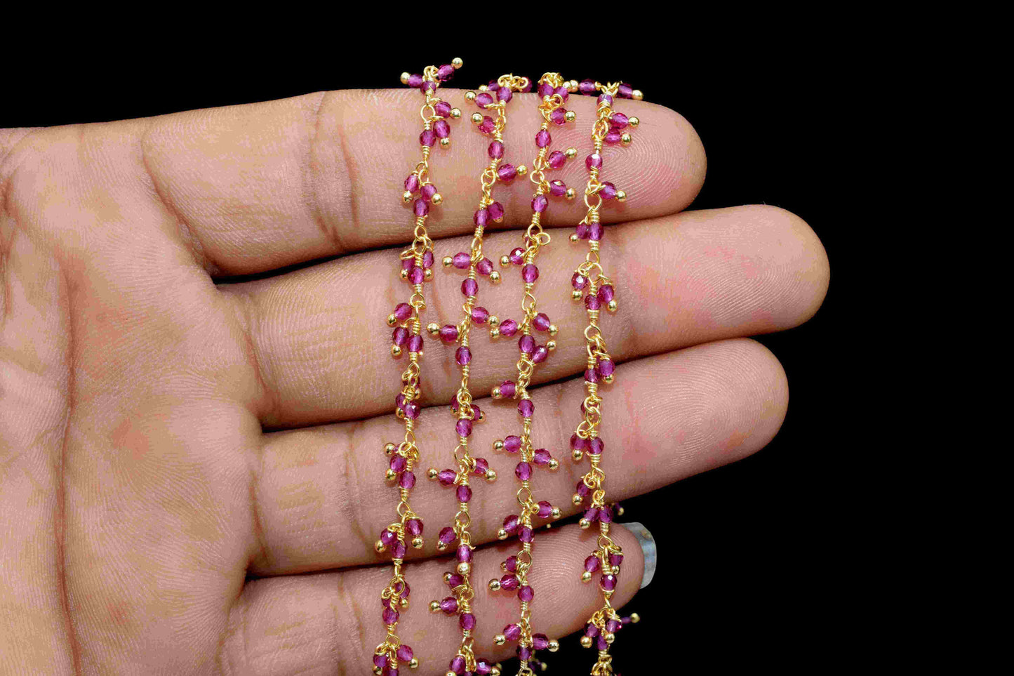 Garnet Gemstone 2.5mm To 3mm Cluster Rosary, Garnet Faceted Rosary Chain, Garnet Dangling Chain,Unique Rosary Chain,Wire Wrapped Chain, Gift