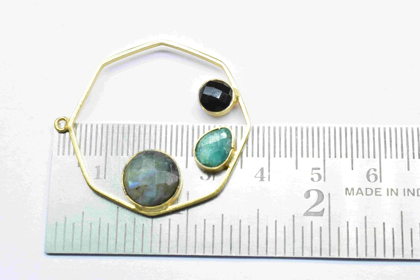 Multi Stone Pendant,Labradorite Gemstone Round Shape Pendant,Emerald Pendant,Finding Gold Plated Connector,Black Onyx Pendant Jewelry,Gift
